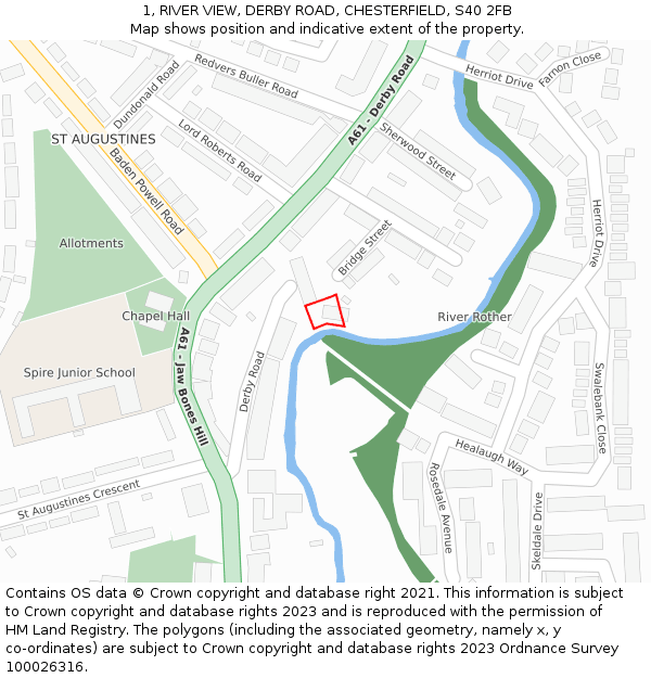 1, RIVER VIEW, DERBY ROAD, CHESTERFIELD, S40 2FB: Location map and indicative extent of plot