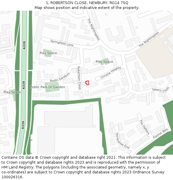 1, ROBERTSON CLOSE, NEWBURY, RG14 7SQ: Location map and indicative extent of plot