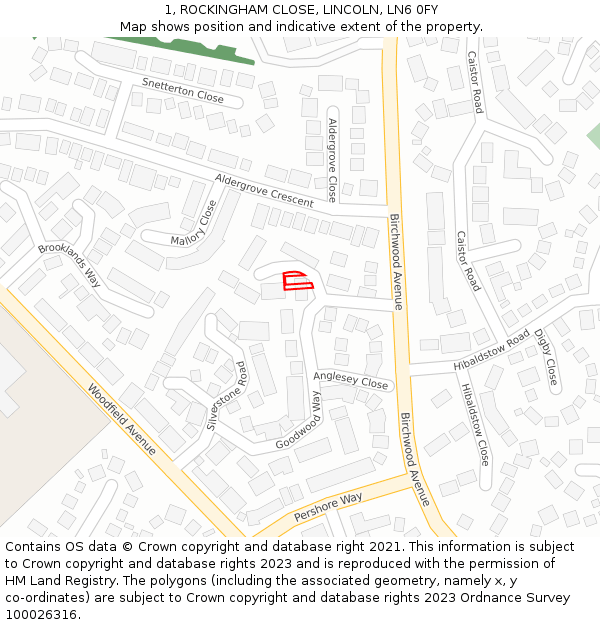 1, ROCKINGHAM CLOSE, LINCOLN, LN6 0FY: Location map and indicative extent of plot