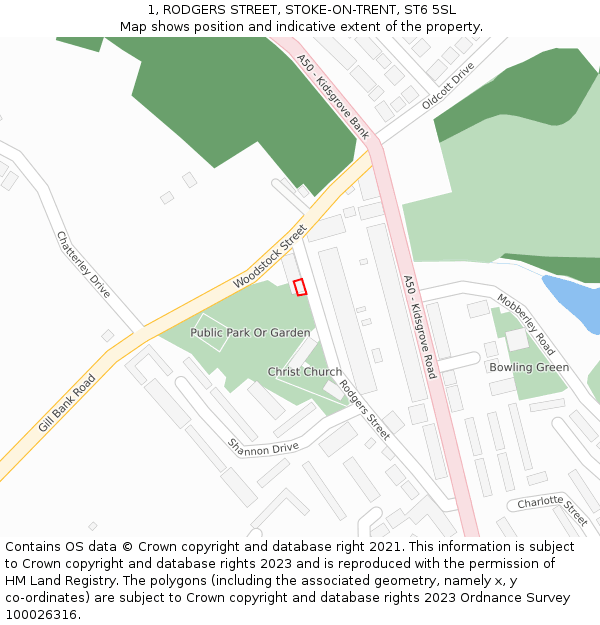 1, RODGERS STREET, STOKE-ON-TRENT, ST6 5SL: Location map and indicative extent of plot