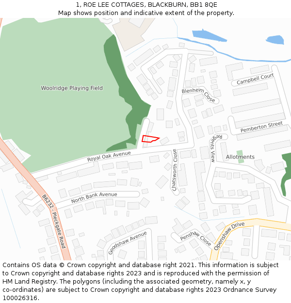 1, ROE LEE COTTAGES, BLACKBURN, BB1 8QE: Location map and indicative extent of plot