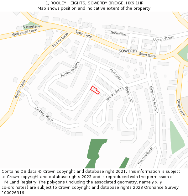 1, ROOLEY HEIGHTS, SOWERBY BRIDGE, HX6 1HP: Location map and indicative extent of plot