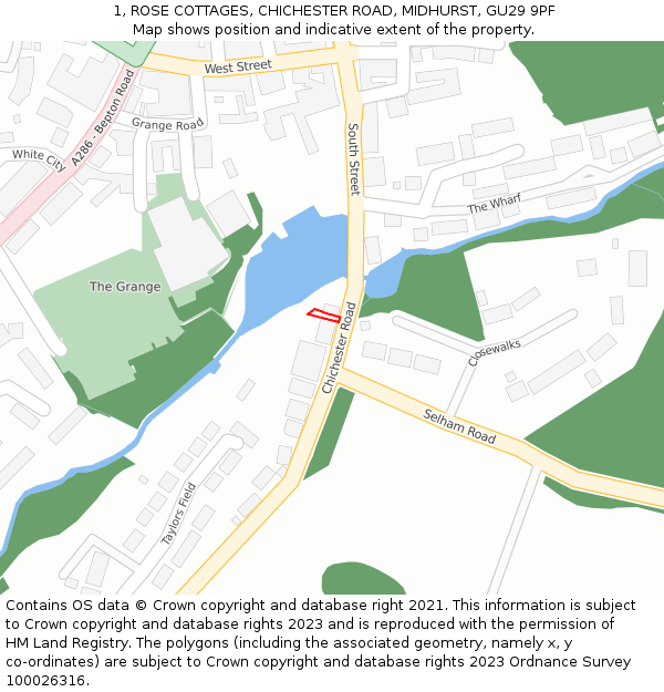 1, ROSE COTTAGES, CHICHESTER ROAD, MIDHURST, GU29 9PF: Location map and indicative extent of plot