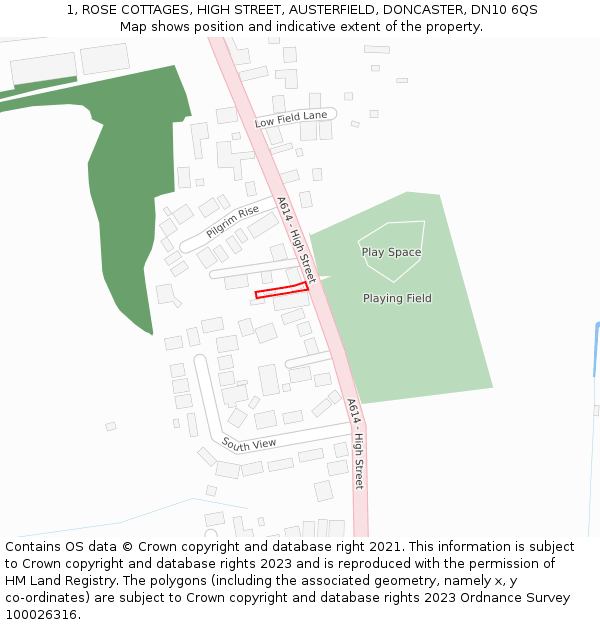 1, ROSE COTTAGES, HIGH STREET, AUSTERFIELD, DONCASTER, DN10 6QS: Location map and indicative extent of plot