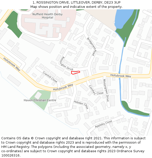 1, ROSSINGTON DRIVE, LITTLEOVER, DERBY, DE23 3UP: Location map and indicative extent of plot