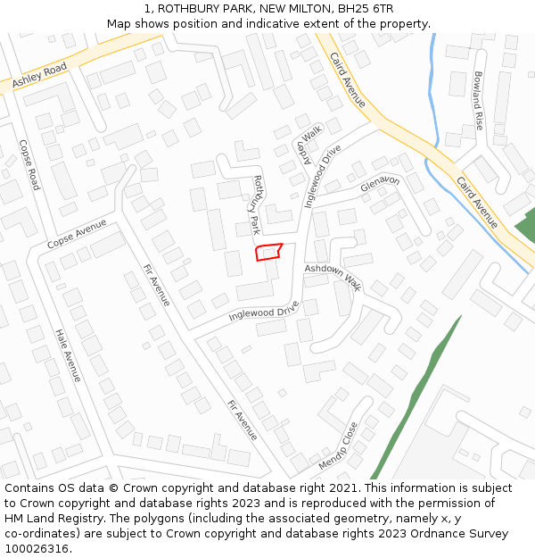 1, ROTHBURY PARK, NEW MILTON, BH25 6TR: Location map and indicative extent of plot