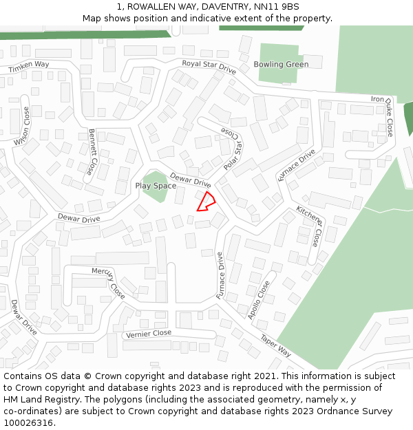 1, ROWALLEN WAY, DAVENTRY, NN11 9BS: Location map and indicative extent of plot