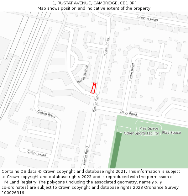 1, RUSTAT AVENUE, CAMBRIDGE, CB1 3PF: Location map and indicative extent of plot