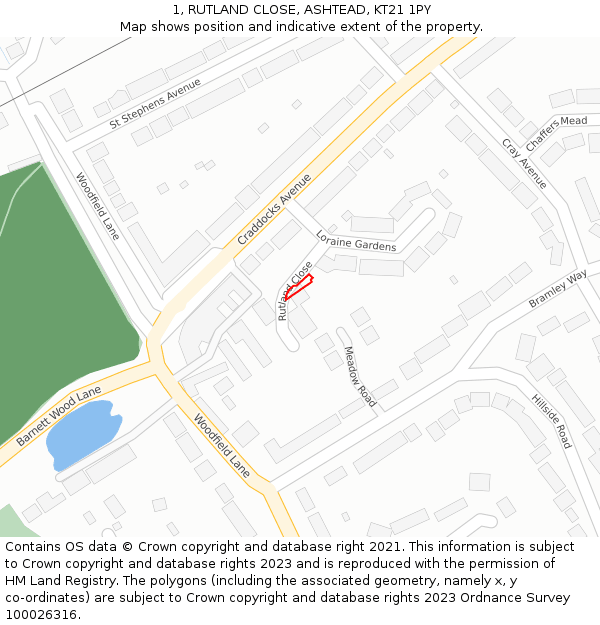 1, RUTLAND CLOSE, ASHTEAD, KT21 1PY: Location map and indicative extent of plot