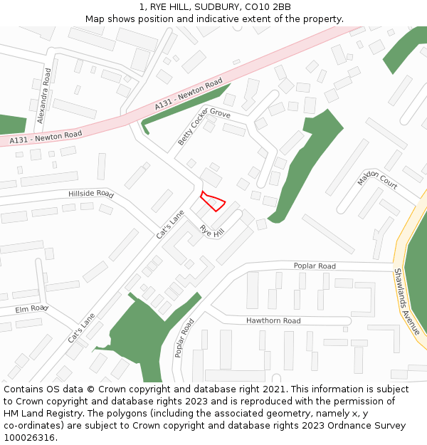 1, RYE HILL, SUDBURY, CO10 2BB: Location map and indicative extent of plot