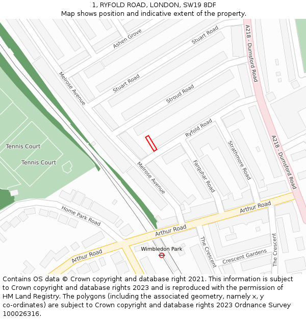 1, RYFOLD ROAD, LONDON, SW19 8DF: Location map and indicative extent of plot