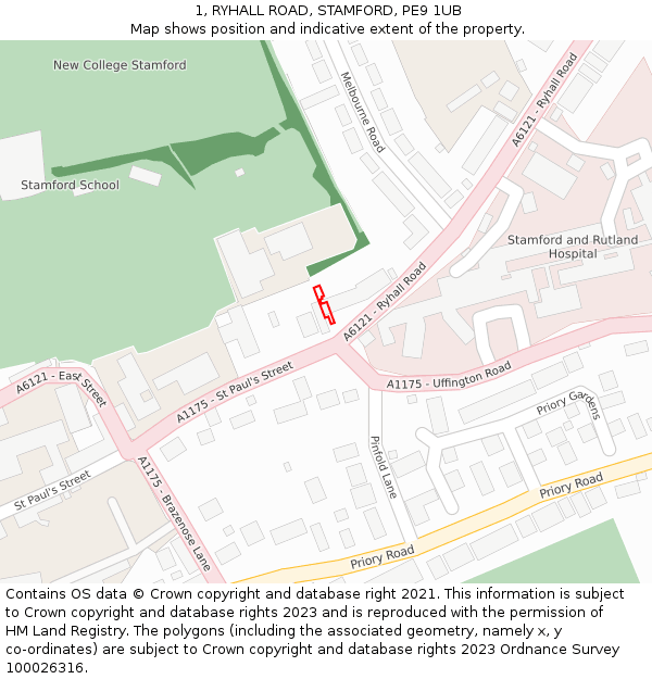 1, RYHALL ROAD, STAMFORD, PE9 1UB: Location map and indicative extent of plot