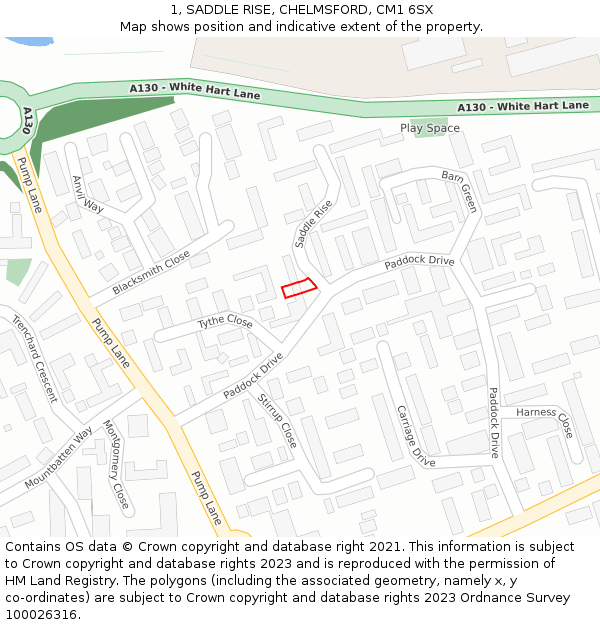 1, SADDLE RISE, CHELMSFORD, CM1 6SX: Location map and indicative extent of plot