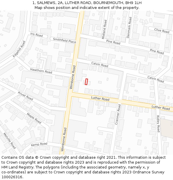1, SALMEWS, 2A, LUTHER ROAD, BOURNEMOUTH, BH9 1LH: Location map and indicative extent of plot