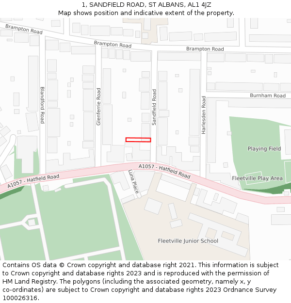 1, SANDFIELD ROAD, ST ALBANS, AL1 4JZ: Location map and indicative extent of plot