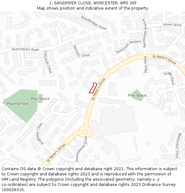 1, SANDPIPER CLOSE, WORCESTER, WR5 3SF: Location map and indicative extent of plot