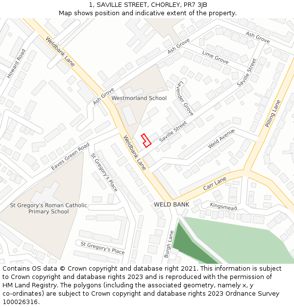 1, SAVILLE STREET, CHORLEY, PR7 3JB: Location map and indicative extent of plot