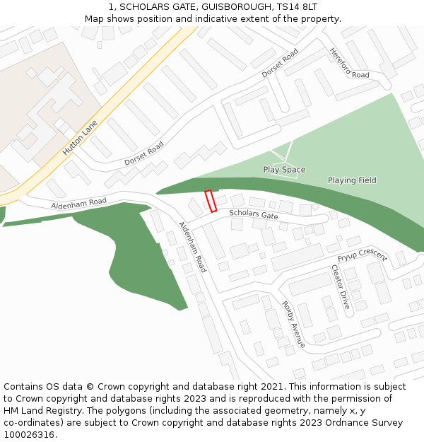1, SCHOLARS GATE, GUISBOROUGH, TS14 8LT: Location map and indicative extent of plot