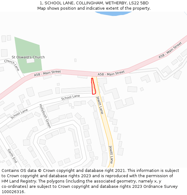 1, SCHOOL LANE, COLLINGHAM, WETHERBY, LS22 5BD: Location map and indicative extent of plot