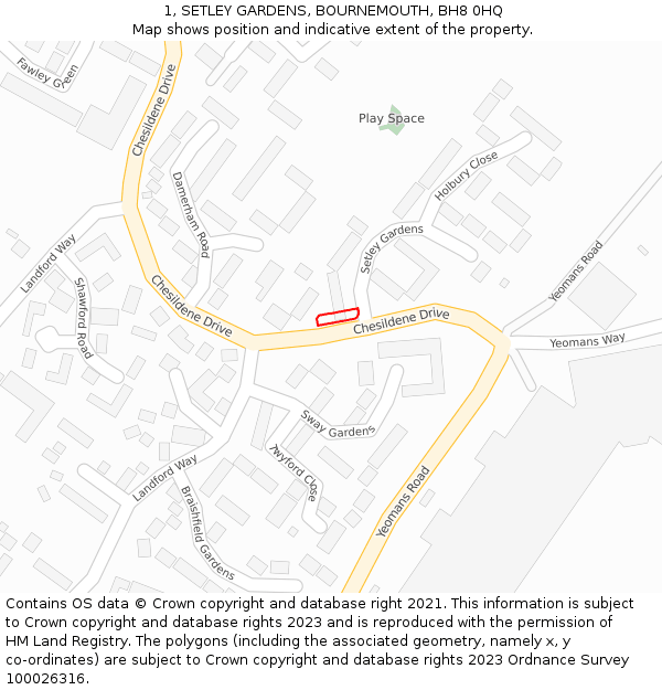 1, SETLEY GARDENS, BOURNEMOUTH, BH8 0HQ: Location map and indicative extent of plot