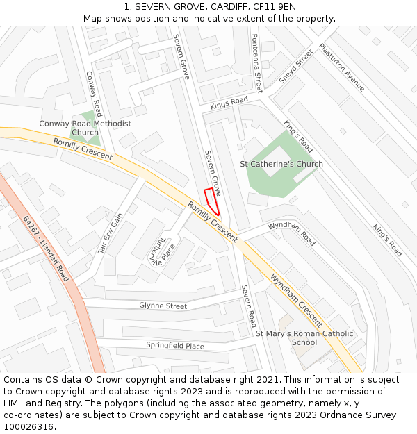 1, SEVERN GROVE, CARDIFF, CF11 9EN: Location map and indicative extent of plot