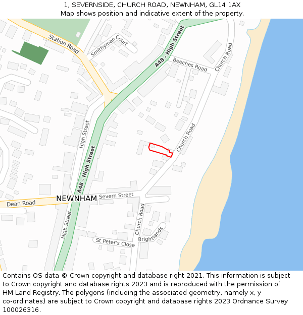 1, SEVERNSIDE, CHURCH ROAD, NEWNHAM, GL14 1AX: Location map and indicative extent of plot