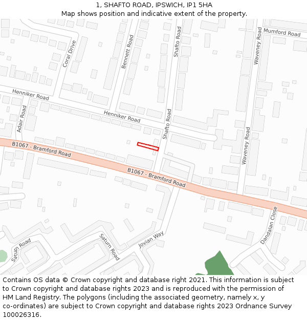 1, SHAFTO ROAD, IPSWICH, IP1 5HA: Location map and indicative extent of plot