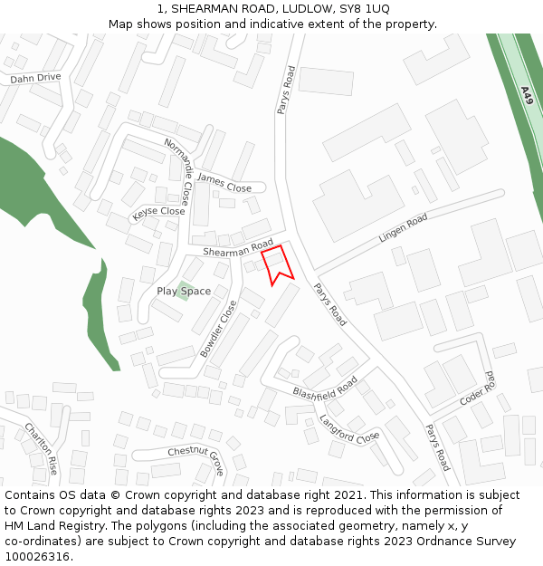 1, SHEARMAN ROAD, LUDLOW, SY8 1UQ: Location map and indicative extent of plot