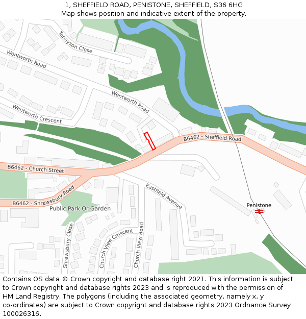 1, SHEFFIELD ROAD, PENISTONE, SHEFFIELD, S36 6HG: Location map and indicative extent of plot