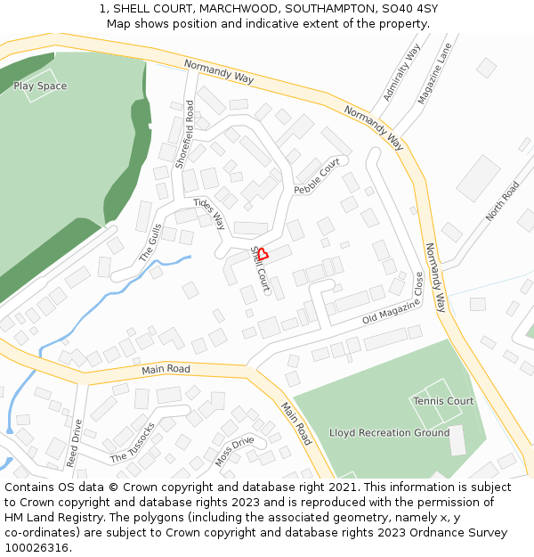 1, SHELL COURT, MARCHWOOD, SOUTHAMPTON, SO40 4SY: Location map and indicative extent of plot