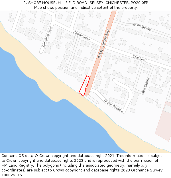 1, SHORE HOUSE, HILLFIELD ROAD, SELSEY, CHICHESTER, PO20 0FP: Location map and indicative extent of plot