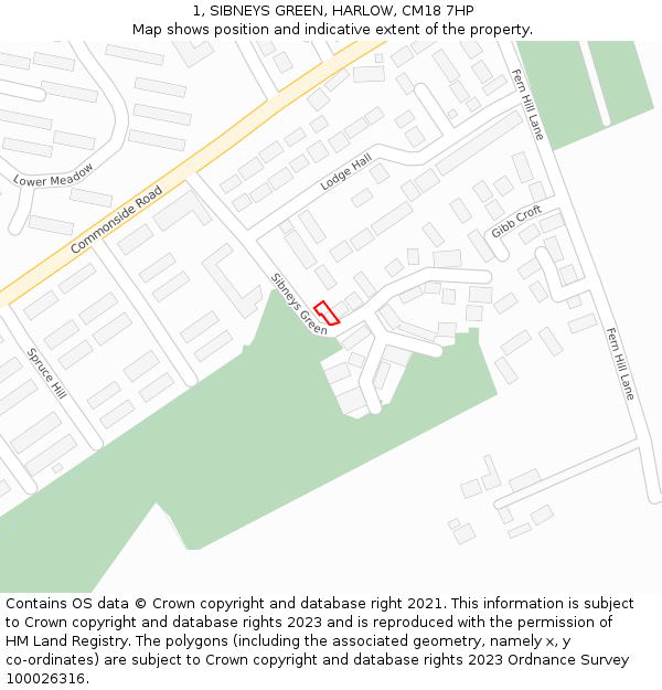 1, SIBNEYS GREEN, HARLOW, CM18 7HP: Location map and indicative extent of plot