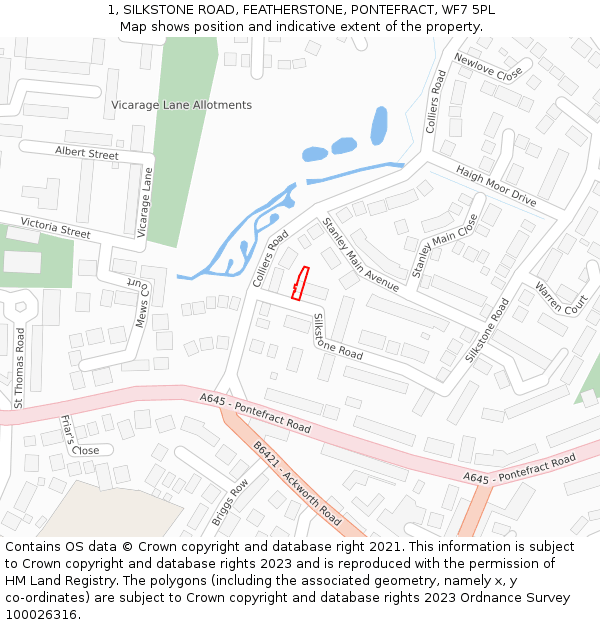 1, SILKSTONE ROAD, FEATHERSTONE, PONTEFRACT, WF7 5PL: Location map and indicative extent of plot