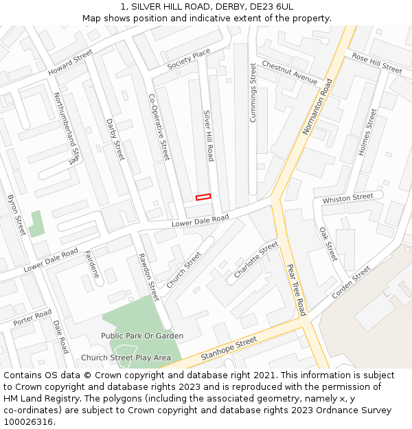 1, SILVER HILL ROAD, DERBY, DE23 6UL: Location map and indicative extent of plot