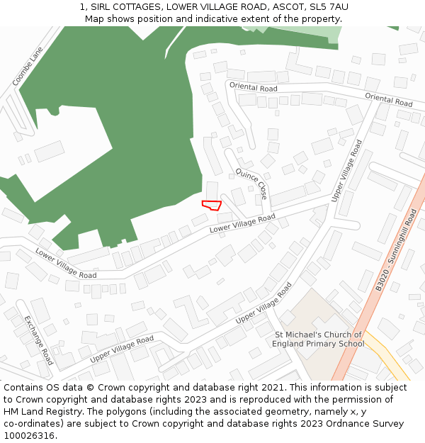 1, SIRL COTTAGES, LOWER VILLAGE ROAD, ASCOT, SL5 7AU: Location map and indicative extent of plot