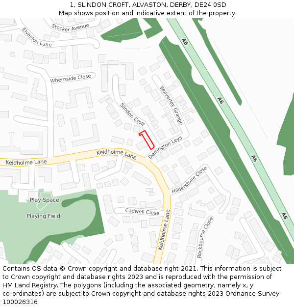 1, SLINDON CROFT, ALVASTON, DERBY, DE24 0SD: Location map and indicative extent of plot