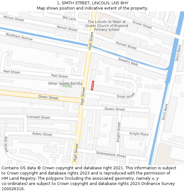 1, SMITH STREET, LINCOLN, LN5 8HY: Location map and indicative extent of plot