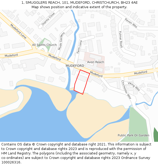 1, SMUGGLERS REACH, 101, MUDEFORD, CHRISTCHURCH, BH23 4AE: Location map and indicative extent of plot
