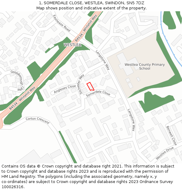 1, SOMERDALE CLOSE, WESTLEA, SWINDON, SN5 7DZ: Location map and indicative extent of plot