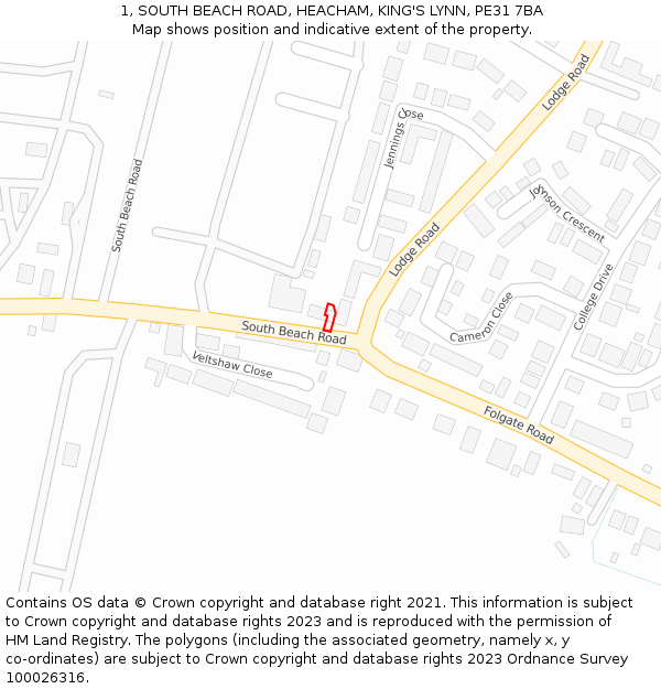 1, SOUTH BEACH ROAD, HEACHAM, KING'S LYNN, PE31 7BA: Location map and indicative extent of plot