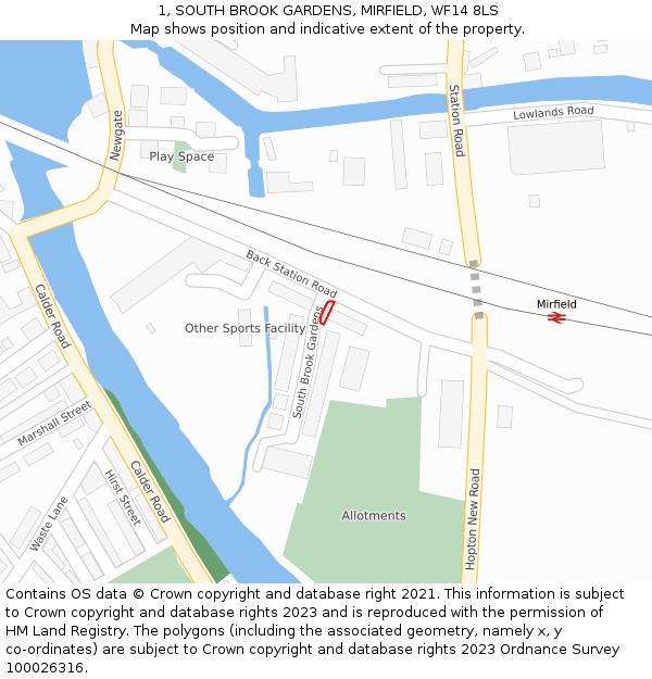 1, SOUTH BROOK GARDENS, MIRFIELD, WF14 8LS: Location map and indicative extent of plot
