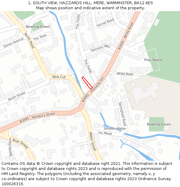 1, SOUTH VIEW, HAZZARDS HILL, MERE, WARMINSTER, BA12 6ES: Location map and indicative extent of plot