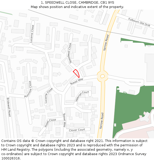 1, SPEEDWELL CLOSE, CAMBRIDGE, CB1 9YS: Location map and indicative extent of plot