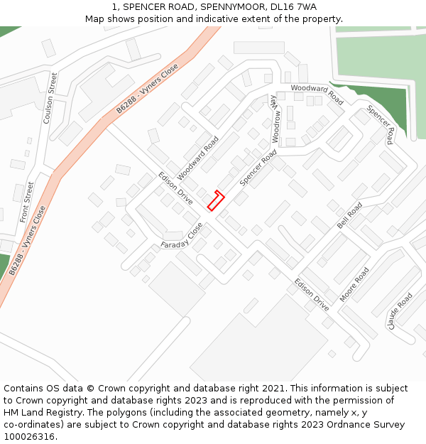 1, SPENCER ROAD, SPENNYMOOR, DL16 7WA: Location map and indicative extent of plot