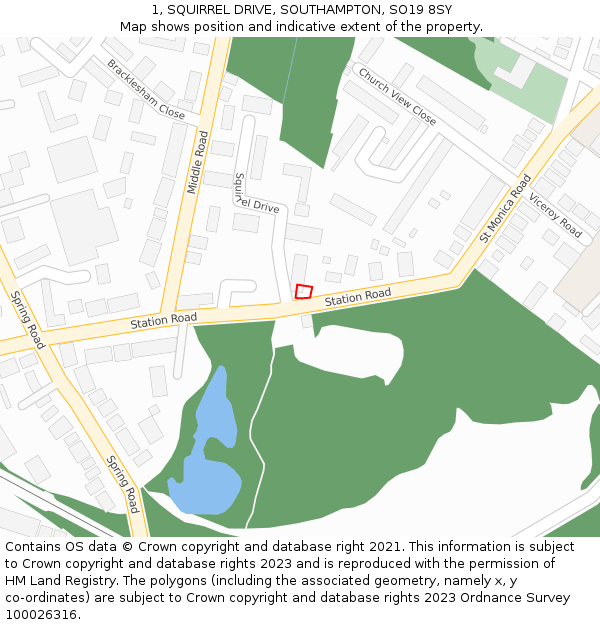 1, SQUIRREL DRIVE, SOUTHAMPTON, SO19 8SY: Location map and indicative extent of plot