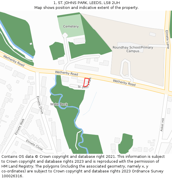 1, ST. JOHNS PARK, LEEDS, LS8 2UH: Location map and indicative extent of plot