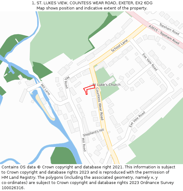 1, ST. LUKES VIEW, COUNTESS WEAR ROAD, EXETER, EX2 6DG: Location map and indicative extent of plot