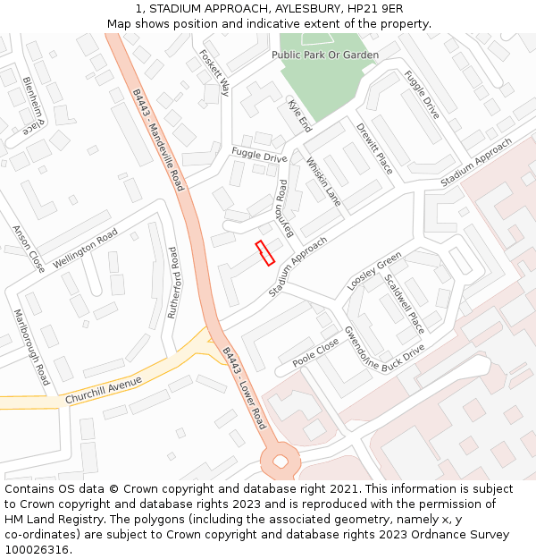 1, STADIUM APPROACH, AYLESBURY, HP21 9ER: Location map and indicative extent of plot