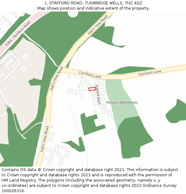 1, STAFFORD ROAD, TUNBRIDGE WELLS, TN2 4QZ: Location map and indicative extent of plot