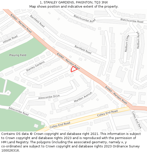 1, STANLEY GARDENS, PAIGNTON, TQ3 3NX: Location map and indicative extent of plot